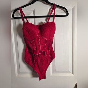 Sexy Red Lace Cup Bodysuit Spirit Halloween Costume Womens Large